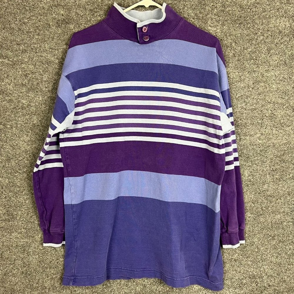 Vintage L.L Bean Rugby Shirt Men’s Size M Navy Blue Purple Striped‎ USA MADE
